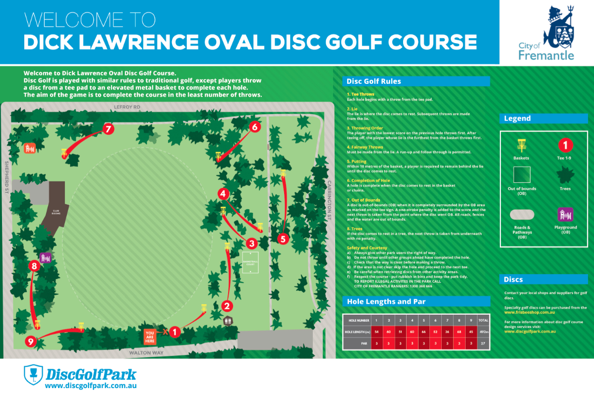 An image of Dick Lawerence oval disc golf course map